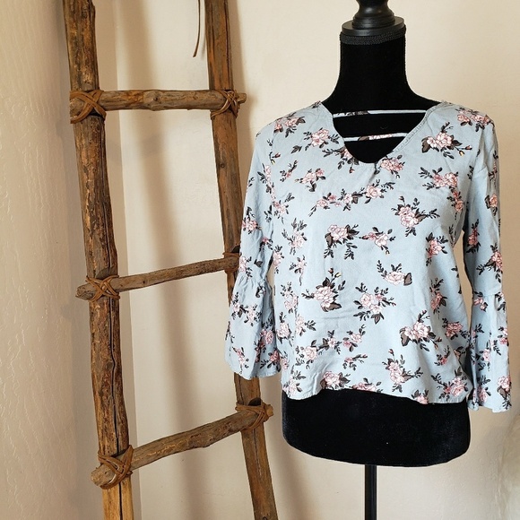 Arizona Jean Company Floral Belle Sleeve Blouse Size Small - Picture 1 of 5